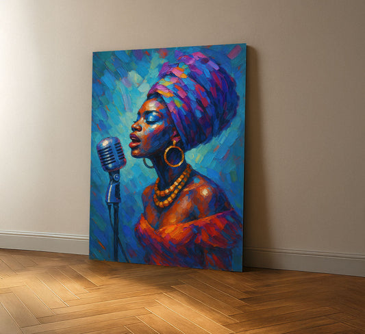 Vibrant African Woman Singing With Microphone Canvas Wall Art
