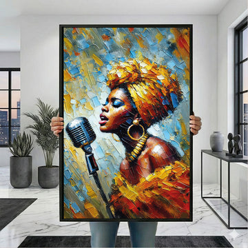 Vibrant African Woman Singing With Microphone Canvas Wall Art