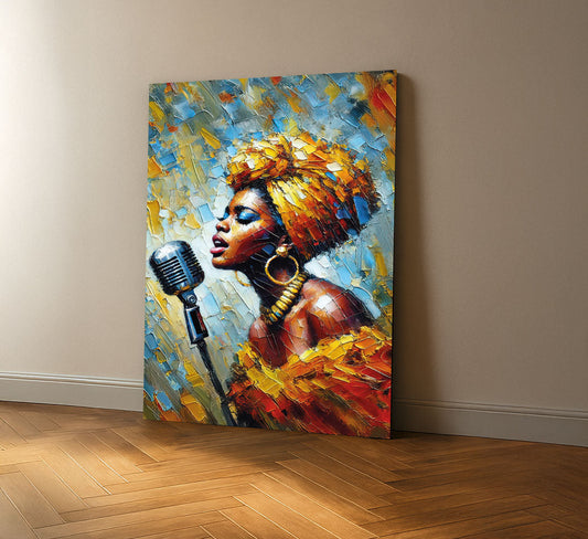 Vibrant African Woman Singing With Microphone Canvas Wall Art