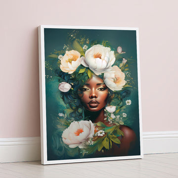 Enchanting African Woman With Floral Crown Canvas Wall Art