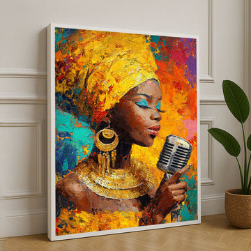 Vibrant Singer With Golden Headscarf Canvas Wall Art