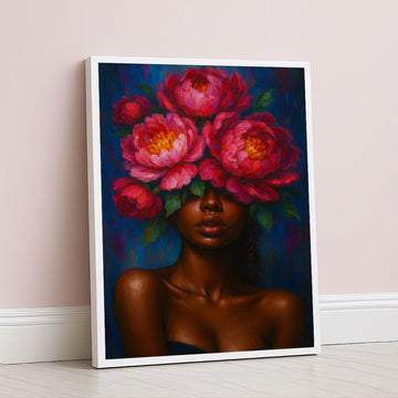 Vibrant Black Woman With Floral Headpiece Canvas Wall Art