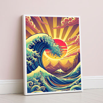 Vibrant Ocean Wave And Sunset Canvas Wall Art