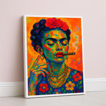 Vibrant Woman With Cigar And Floral Dress Canvas Wall Art