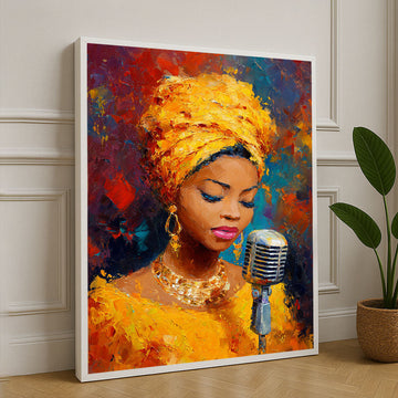 Elegant Jazz Singer In Vibrant Colors Canvas Wall Art