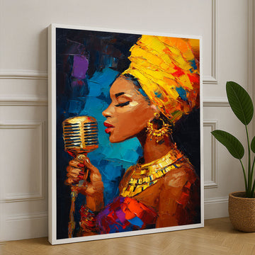 Vibrant Singer With Vintage Microphone Canvas Wall Art