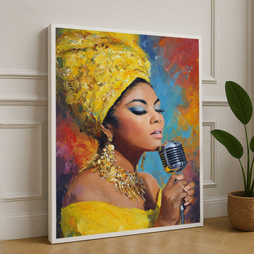 Elegant Jazz Singer In Yellow Turban Canvas Wall Art
