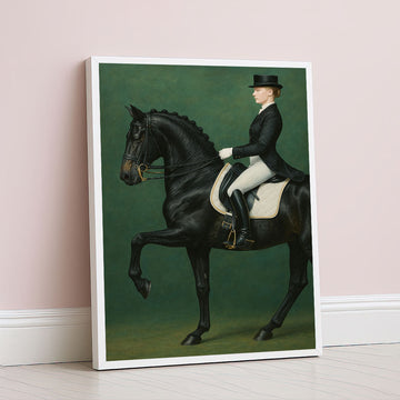Elegant Equestrian Rider On Black Horse Canvas Wall Art
