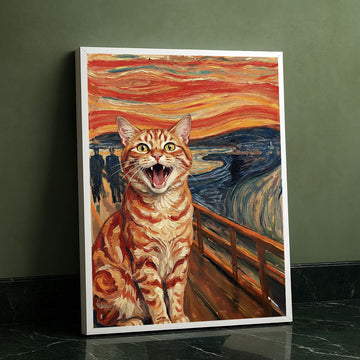 Vibrant Screaming Orange Cat In Sunset Canvas Wall Art