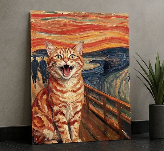 Vibrant Screaming Orange Cat In Sunset Canvas Wall Art