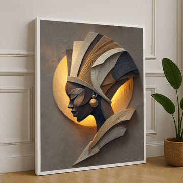 Elegant African Queen Profile Cubist Canvas Wall Art