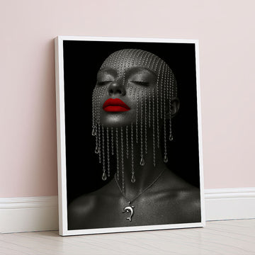 Captivating Woman With Red Lips And Chains Canvas Wall Art