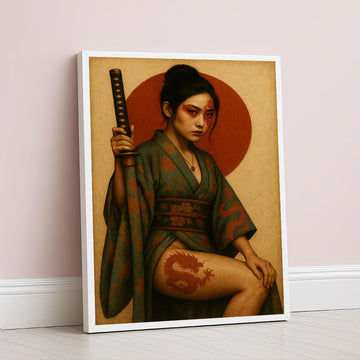 Enchanting Samurai Woman With Dragon Tattoo Canvas Wall Art