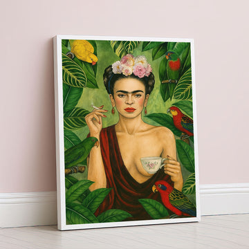 Captivating Woman Amidst Tropical Birds Canvas Wall Art