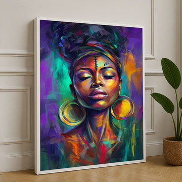 Vibrant Afrocentric Portrait With Gold Accents Canvas Wall Art