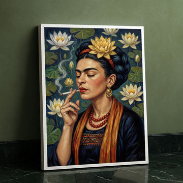 Enchanting Woman With Lotus And Cigarette Canvas Wall Art
