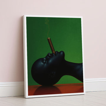 Bold Black Woman With Cigar On Green Canvas Wall Art