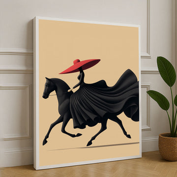 Elegant Horsewoman In Black And Red Canvas Wall Art