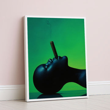 Bold Black Woman With Cigar On Green Canvas Wall Art