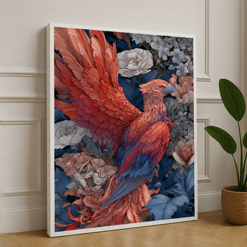 Majestic Fiery Phoenix In Floral Paradise Canvas Wall Art