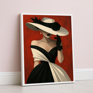 Elegant Woman In Black Dress And Hat Canvas Wall Art