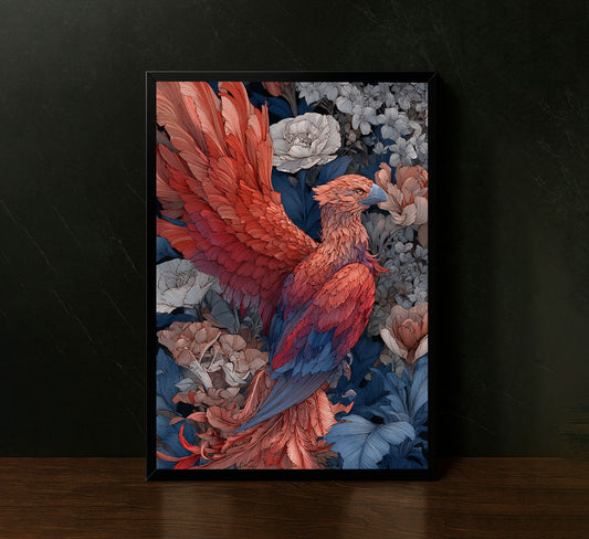 Majestic Fiery Phoenix In Floral Paradise Canvas Wall Art