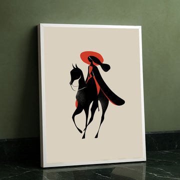 Striking Woman On Horse In Red And Black Canvas Wall Art