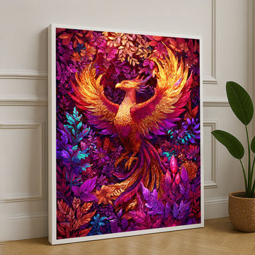Majestic Fiery Phoenix In Vibrant Foliage Canvas Wall Art