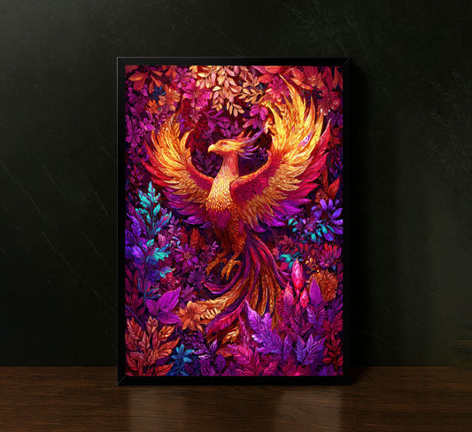 Majestic Fiery Phoenix In Vibrant Foliage Canvas Wall Art