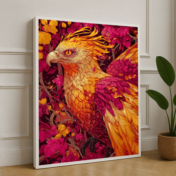 Vibrant Phoenix Among Blossoms Canvas Wall Art