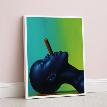Bold Blue Woman With Cigar On Gradient Canvas Wall Art