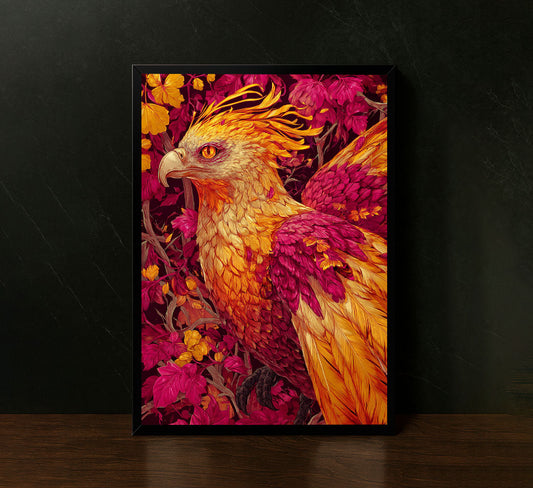 Vibrant Phoenix Among Blossoms Canvas Wall Art
