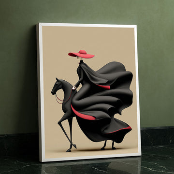 Elegant Woman In Flowing Black Dress Canvas Wall Art