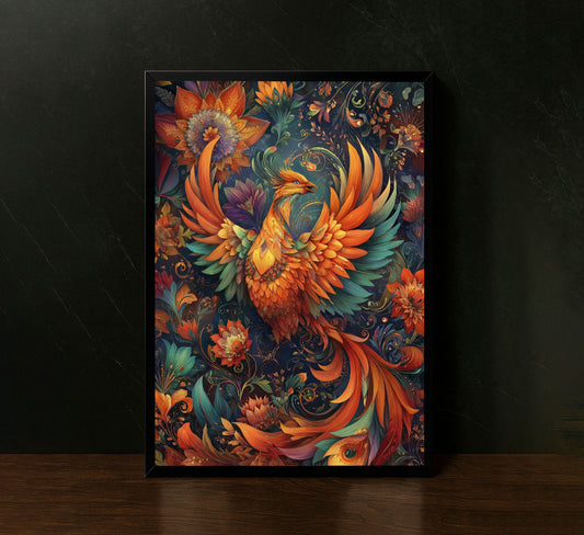 Vibrant Phoenix And Floral Fantasy Canvas Wall Art