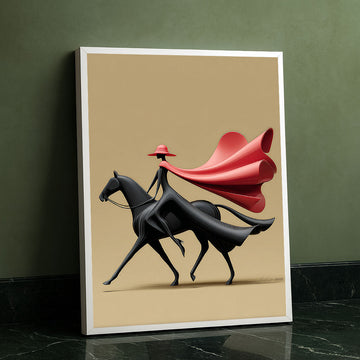 Striking Woman In Red Cape Riding Horse Canvas Wall Art