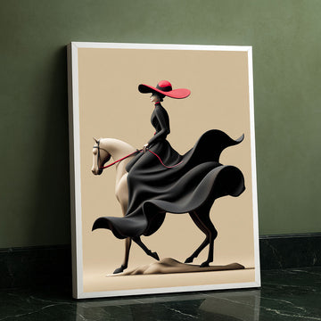 Elegant Woman In Red Hat On Horseback Canvas Wall Art