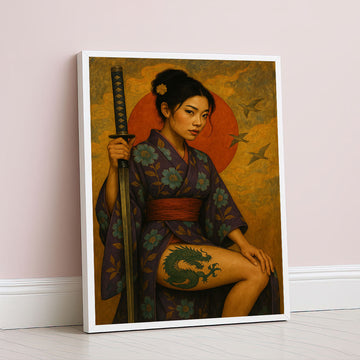 Captivating Samurai Woman With Dragon Tattoo Canvas Wall Art