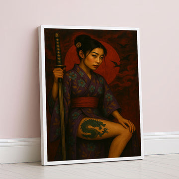 Enchanting Samurai Woman With Dragon Tattoo Canvas Wall Art