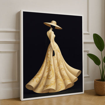 Elegant Woman In Flowing Gold Gown Canvas Wall Art