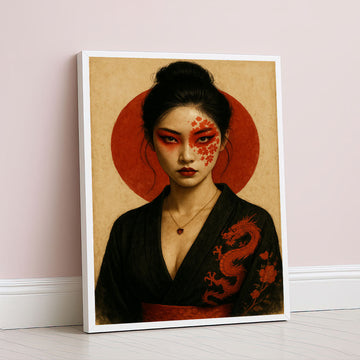 Captivating Woman In Red Dragon Tattoo Canvas Wall Art