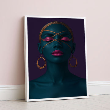 Dramatic Blue Woman With Golden Accents Canvas Wall Art
