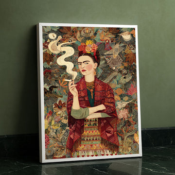 Vibrant Woman With Floral Headdress Smoking Canvas Wall Art