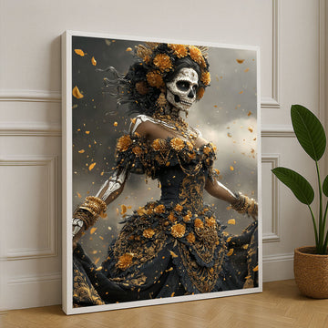 Elegant Day Of The Dead Skeleton Lady Canvas Wall Art