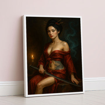 Enchanting Samurai Woman With Tattoos Canvas Wall Art