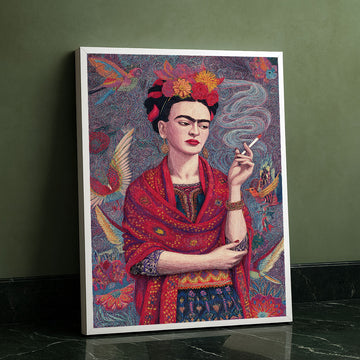 Vibrant Woman With Colorful Flowers And Birds Canvas Wall Art