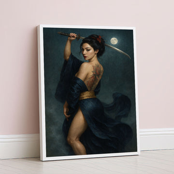 Enchanting Samurai Woman With Tattoos Canvas Wall Art