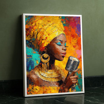 Vibrant African Woman Singing With Microphone Canvas Wall Art