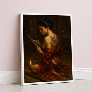 Enchanting Samurai Woman With Tattoos Canvas Wall Art