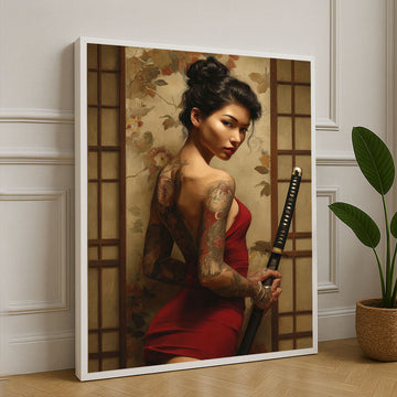 Elegant Samurai Woman With Tattoos Canvas Wall Art