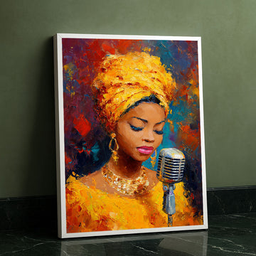 Vibrant African Woman Singing With Microphone Canvas Wall Art